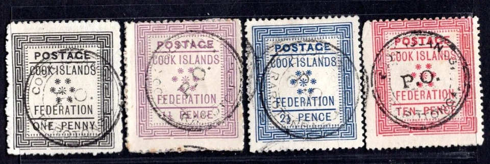 COOK ISLANDS 1892 S.G. #1-4 SC. #1-4 CANCELLED BULLS E4 P.O. F-VF - Image 1 of 2