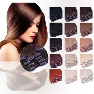 35cm Clip In Set 7 Tressen Remy Echthaar Extensions komplette Haarverlängerung  - Bild 1 von 27