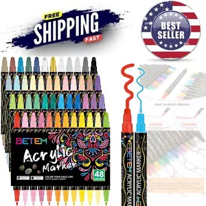 48 Colors Dual Tip Acrylic Paint Pens - Vibrant Art Supplies for Creative Crafts - Picture 1 of 7