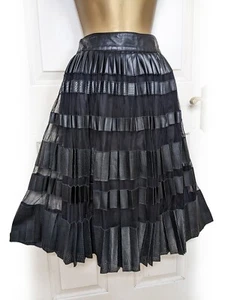 TODD LYNN EDITION Black Leather & Sheer Mesh Pleated Midi Skirt, Size 10 - VGC - Picture 1 of 9