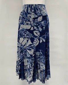 Falda Coldwater Creek Talla Grande Azul Malla Tropical Forrada con Paneles Midi Playa - Imagen 1 de 15