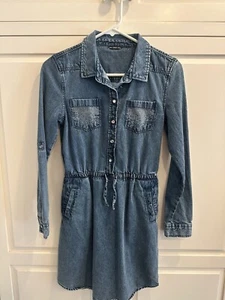 Guess Denim Adjustable Long sleeve Denim Dress Big Girls 14 Rhinestones gems - Picture 1 of 16