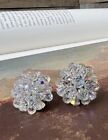 Vintage AB Clear Rhinestone Earrings Clip On Cluster Silver Tone Jewelry ??