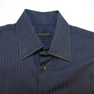 CAMISA DE VESTIR DE DISEÑADOR CECCARELLI & O MADE IN ITALY Talla Para Hombre M Azul Negro Rayas - Imagen 1 de 3