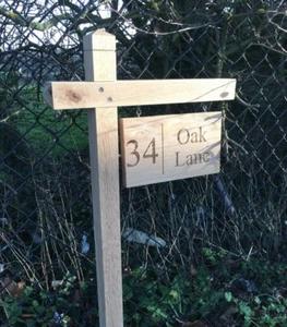 Free Standing Large Oak Custom Engraved Post Hanging Swing House/Business Sign - Picture 1 of 6