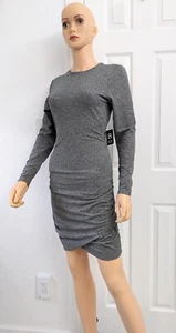 Mini abito da donna Express nuovo con etichette Bodycon piccolo grigio manica lunga elastica - Foto 1 di 11