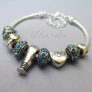 Baseball Mom European Charm Bracelet With Birthstone Spacer Beads - Picture 1 of 6