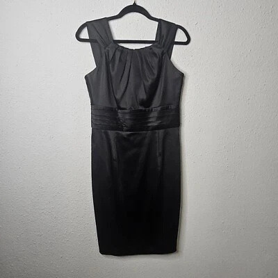 Vestido Calvin Klein Para Mujer Brillante Satén Midi Funda Formal Evento Clásico Corbata Negra Foto 1 de 4