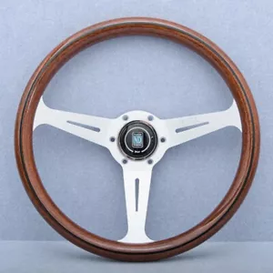 NARDI Classic 360mm Mahogany Wood Steering Wheel with Silver Chrome Finish - Picture 1 of 5