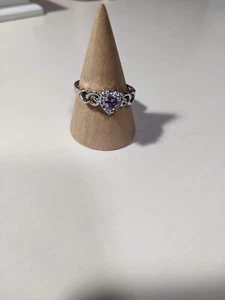Ring Heart Shaped Pink Stone Surrounded by Rhinestones - Picture 1 of 3