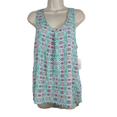 Camiseta sin mangas estampada azul-verde Altard State con lazo trasero corredor para mujer talla M NUEVA  Foto 1 de 4