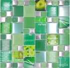 Transparentes Crystal Mosaik Glasmosaik silber grün Wand Fliesenspiegel Küche D 