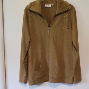 Quaker Factory Womens S Brown Carmel Embellished Zip Up Jacket NWOTags - Picture 1 of 7