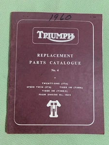 1960 Triumph Replacement Parts Catalogue No. 4 Tiger 100 Speed Twin W/Supplement - Picture 1 of 12