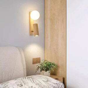 10W COB LED Swivel Wall Light Solid Wood Nordic Japanese Log Style Lamp Fixture - Picture 1 of 22