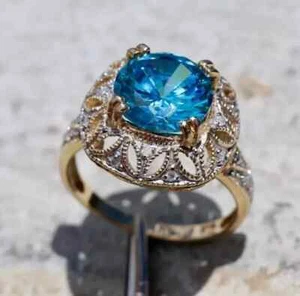 3Ct Round Cut Lab-Created Topaz Solitaire Engagement Ring 14K Rose Gold Plated - Picture 1 of 5
