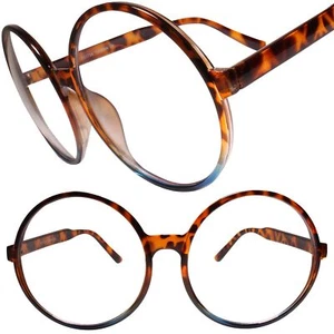 Oversize Retro Style Clear Lens Eye Glasses Round Tortoise & Blue Fashion Frame - Picture 1 of 4