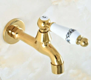Polished Giold Ceramic handle Mop Pool Sink Tap Single Cold Laundry Faucet - Picture 1 of 8
