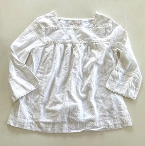 crewcuts by J. Top de algodón blanco a rayas manga larga cuello cuadrado redondo para niñas talla 10 - Imagen 1 de 9