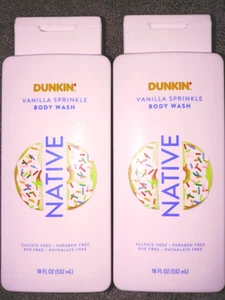 lot of 2 NATIVE Dunkin' Vanilla Sprinkle Body Wash Women Men 18 oz ea - Picture 1 of 2