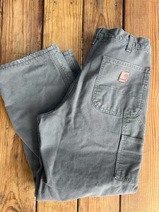Vtg Carhartt Flannel Lined Carpenter Pants Mens Size 34x30 B111 MOS Green Canvas - Picture 1 of 8