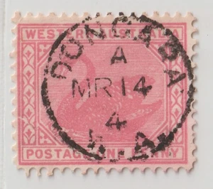WESTERN AUSTRALIA SWAN CARMINE POSTMARK CANCEL DONGALA USED STAMP 13A14 - Picture 1 of 2