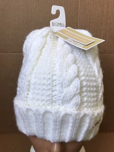WOMEN'S MICHAEL KORS CREAM CABLE KNIT FLEECE LINED CUFFED WINTER BEANIE NWT - Picture 1 of 10