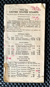 EL C.E. HUSSMAN STAMP CO. SELLOS DE ESTADOS UNIDOS LISTA DE PRECIOS CIRCA 1923 FOLLETO - Imagen 1 de 8