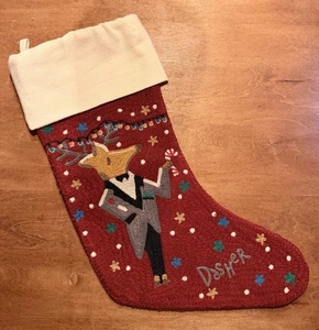POTTERY BARN WEIHNACHTEN URLAUB STRUMPF BESTICKT CREWEL DASHER RENTIER - Bild 1 von 2