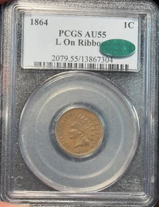 1864 Indian Head Cent L On Ribbon AU55 PCGS CAC Variety PQ Tough Rare - Picture 1 of 4