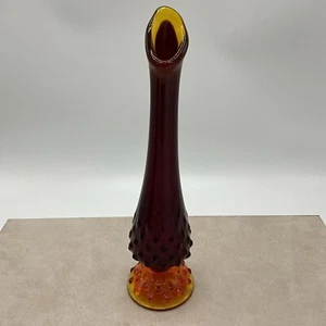 Vintage Fenton Amberina Red Gold Tones Hobnail Swung Bud Vase Small 9 1/2” - Picture 1 of 6
