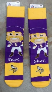 2 Pack NFL Minnesota Vikings Socks Gift Skor Viking Mascot Flag Medium Fits 5-10 - Picture 1 of 1