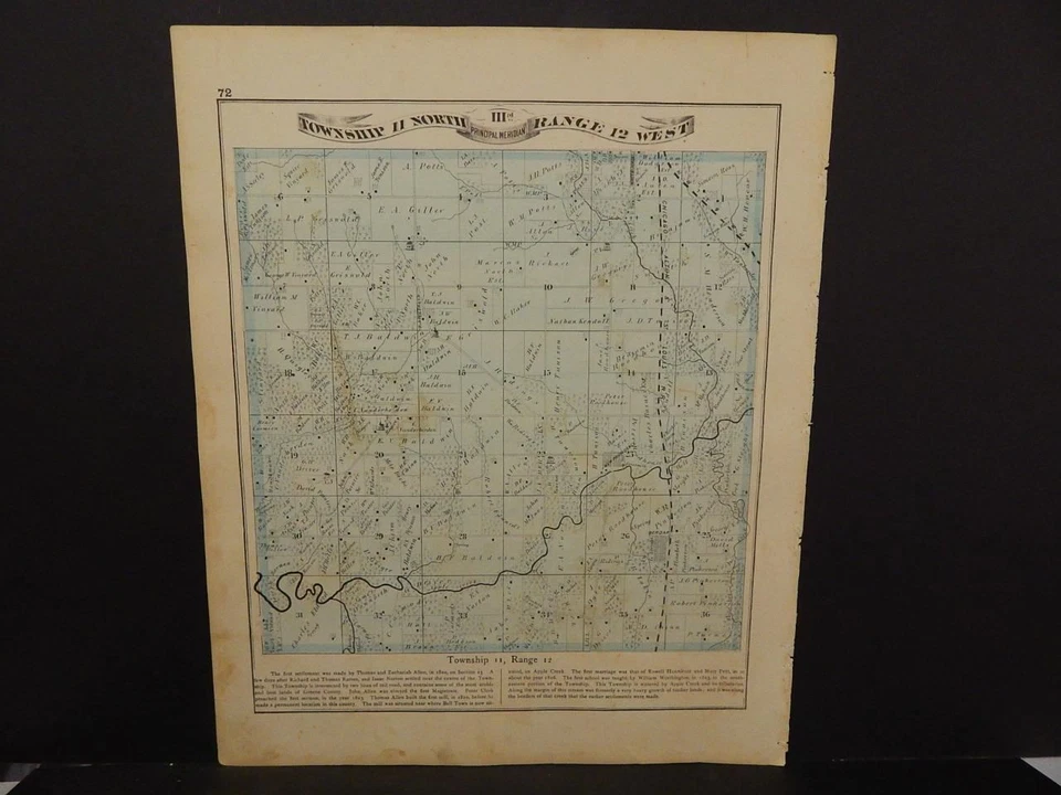 Illinois Greene County Map White Hall & New Providence Townships  c.1872 Y12#48 - Image 1 of 1