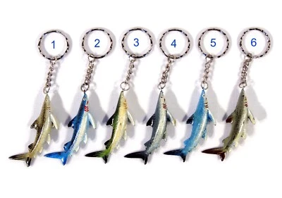 Hand Painted Blue Gray Shark Fish Key Chain Keyring T80S - Image 1 of 2