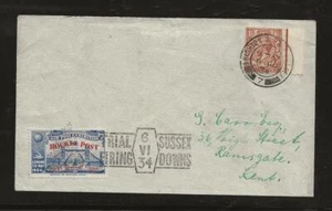 1934 GREAT BRITAIN rocket mail cover - SUSSEX DOWNS - blue stamp - EZ 2C1 - Picture 1 of 2
