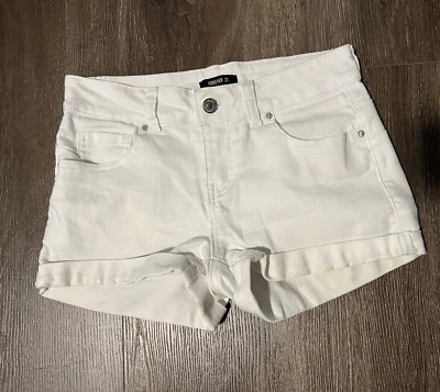 Forever 21 Jean Shorts Stretch Women junior White low Rise Denim Cuffed Rolled - Image 1 of 3