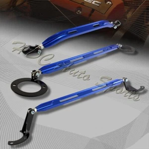 For 1992-2001 Honda Prelude Upper Front+Rear+Lower Blue Aluminum Strut Bar 3-pcs - Picture 1 of 11