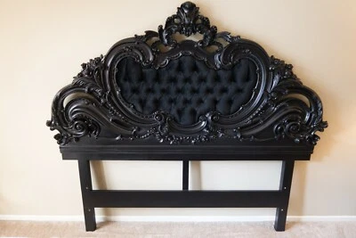 CABECERO NEGRO FRANCÉS Louis estilo antiguo acolchado tamaño king Hollywood Regency Foto 1 de 2