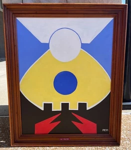 Vintage geometrische Formen Acryl Gemälde modern Wandbehang Kunst signiert Menges - Bild 1 von 7