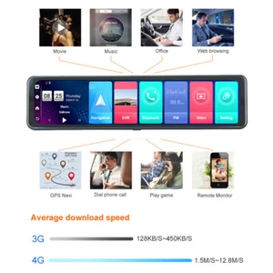 4G Wifi Car DVR Backup Mirror With Dual Cameras Android Dash Cam Gps Navigation - Picture 1 of 10