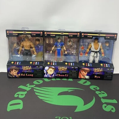 Lote de figuras de acción Ultra Street Fighter II Chun-Li Ryu Fei Long Arcade Jada Foto 1 de 4