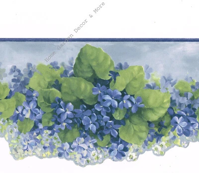 Синяя скульптурная виниловая кайма для обоев цветок гортензии высота 5,25 дюйма - Изображение 1 из 4