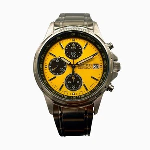 Seiko Chronograph 7T92-0BA0 Quartz Yellow Dial Date Men's Watch - Picture 1 of 8