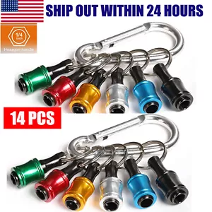 14Pcs 1/4" Hex Shank Quick Release Keychain Screwdriver Drill Bits Holder Set - Picture 1 of 10