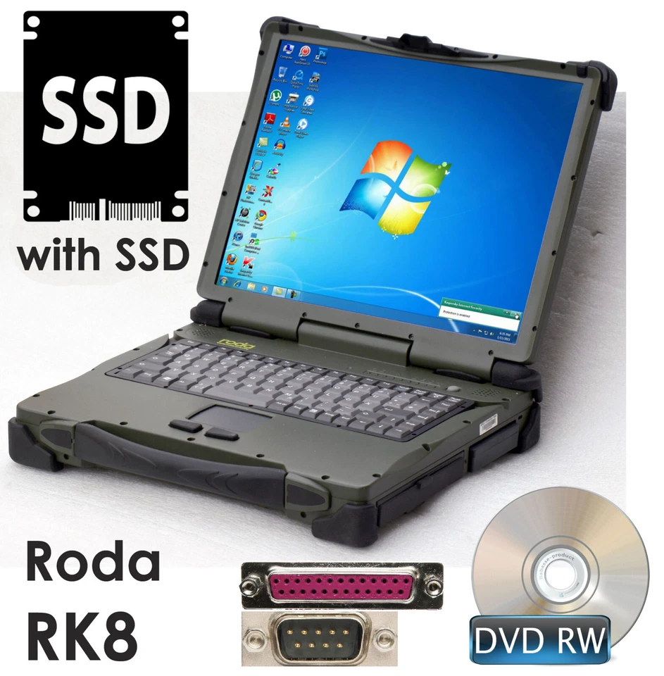 Roda Rocky III+ Notebook 4GB 120GB SSD Hard Drive DVD-RW RS-232 LPT Win 7 RO6 - Image 1 of 1