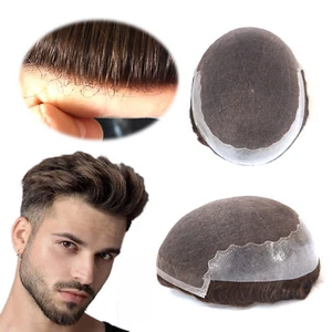 Mens Human Hair Replacement System Natural French Lace Skin Toupee for Men Q6 - Picture 1 of 54