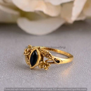 Black Onyx Ring Brass Women Ring Promise Engagement Ring Handmade Gift For Her - Picture 1 of 6
