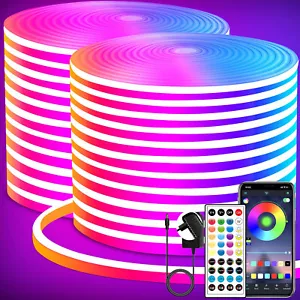 RGB Neon LED Stripe Streifen DC24V Flex Schlauch Lichtband Dimmbar Bluetooth APP - Bild 1 von 29