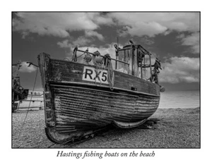 Hastings fishing boats on the beach Fine Art Black and White Giclee print - Picture 1 of 1