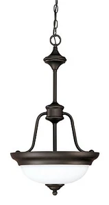 Sudbury Bronze And Satin White Glass 2 Light Pendant/Chandelier Orig $225 - Picture 1 of 1